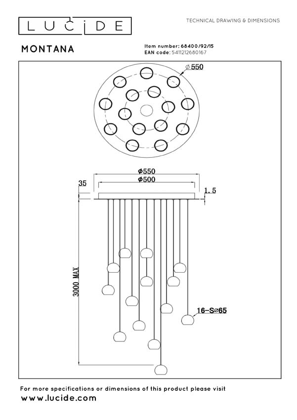 Lucide Premium Montana - Suspension - LED dimmable - CCT - 16x5,7W 2700K/4000K - Café