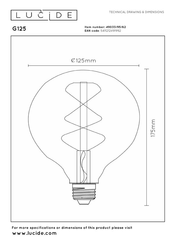 Lucide ST64 - Ampoule filament - Ø6,4cm - LED 3 niveaux dimmable (Mémoire) - E27 - 1x4,9W 2200K - Ambré