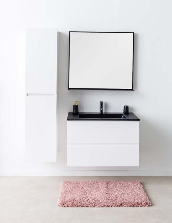 Badkamermeubel Tibo wit 900 mm wastafel zwart mat