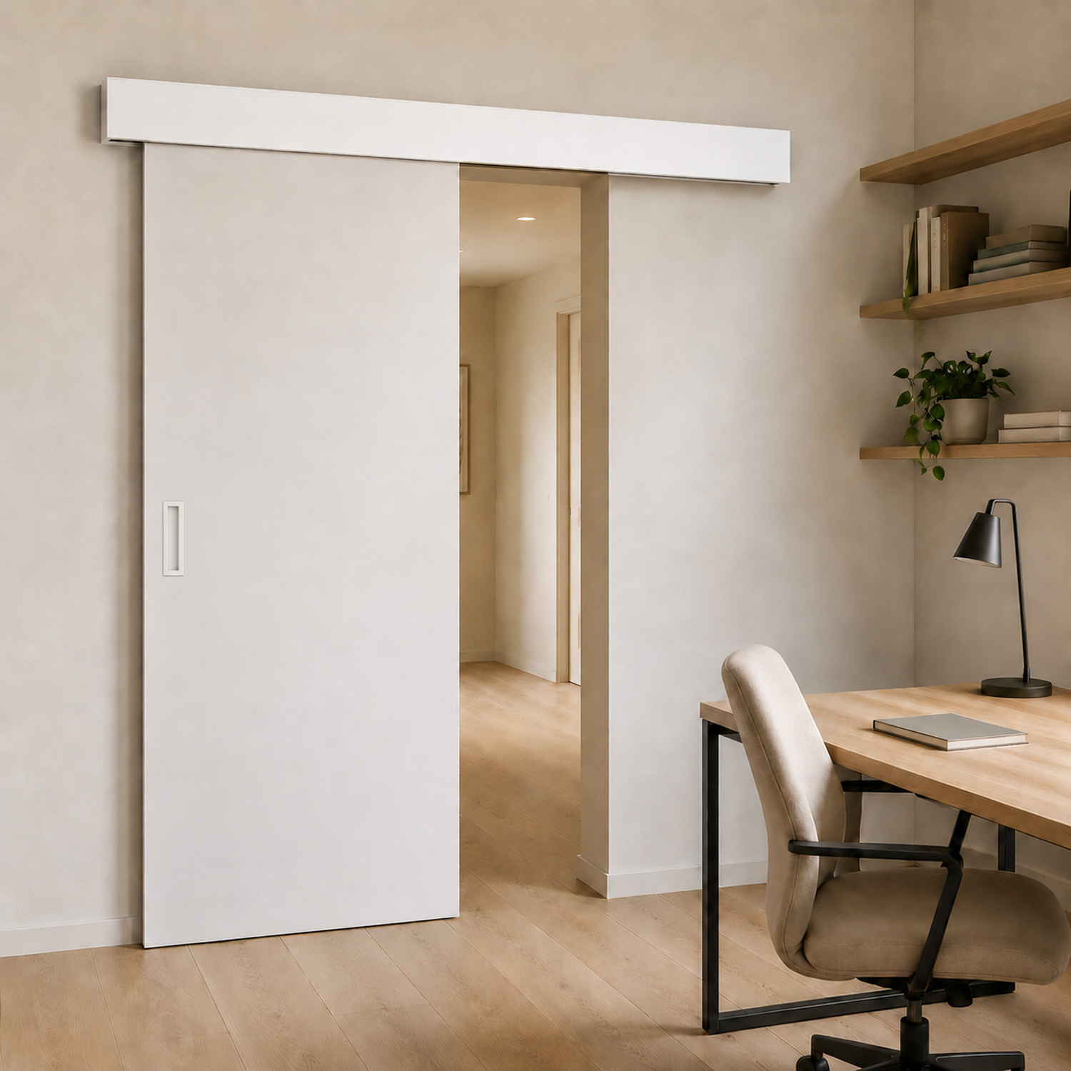 Complete enkele schuifdeur Palladium wit 93x211,5cm tubespaan + rail met witte afdekplaat