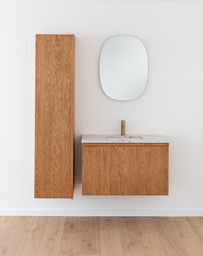 Badkamermeubel Fae eik hangend met enkele wastafel terrazzo 90cm