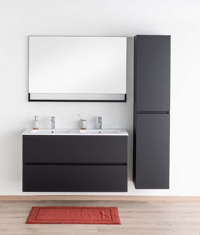 Meuble salle de bain Puro noir mat 1200mm 2x lavabo brillant