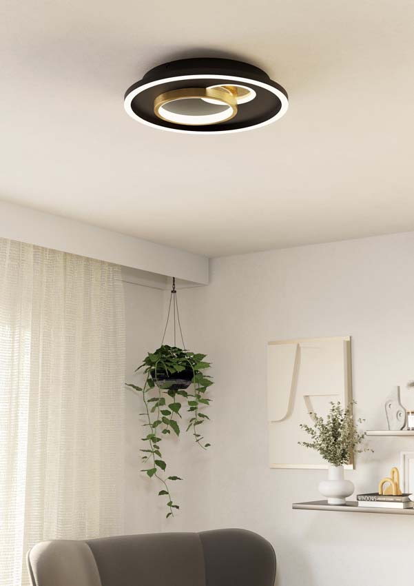 Plafonnier - Noir/or - Ø38cm - Dimmable - LED - 1x24W - 4000K