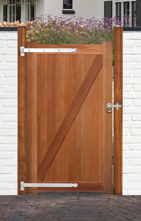 Portail simple Bangkirai en bois 100x180cm fermé