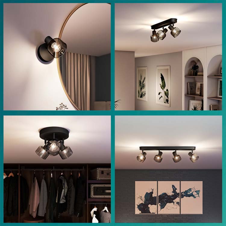Opbouwspot - glas kort - dimbaar - E14 - 2x25W - excl lamp - zwart