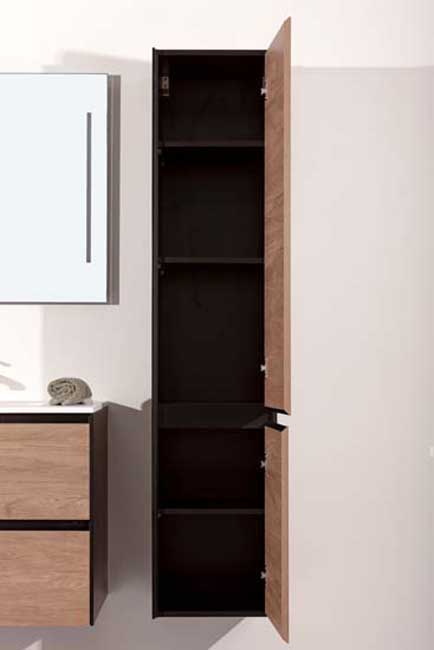 Meuble de salle de bains Molly aspect bois suspendu avec lavabo simple blanc brillant 90cm