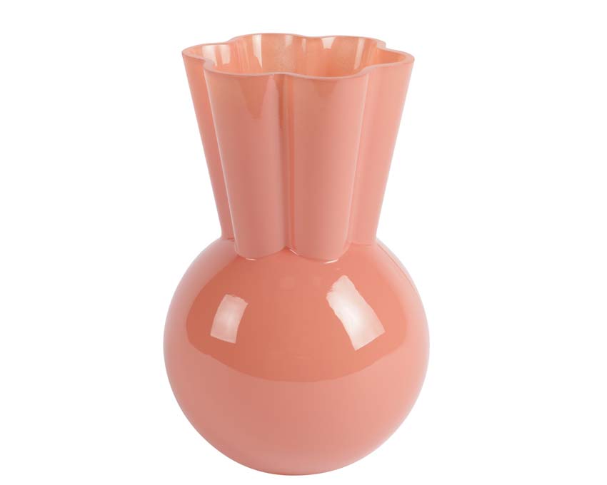 Vaas glas roze 21x13,5cm bloemvorm