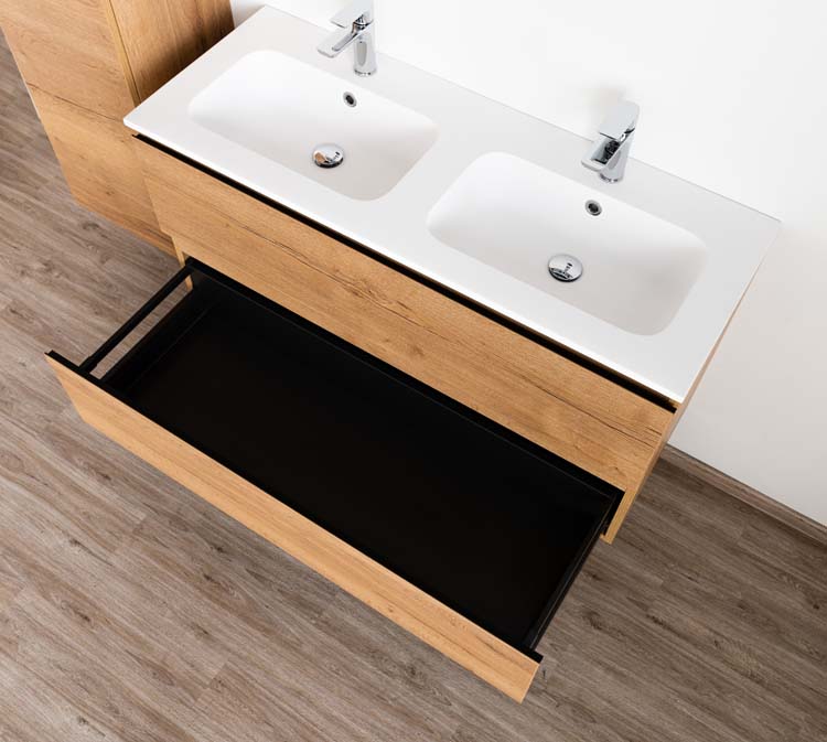 Meuble de salle de bain Daria chêne brun doré 1200 mm 2 lavabo mat