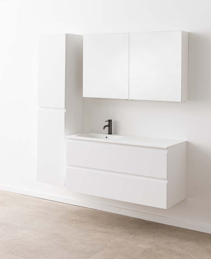 Badkamermeubel Tibo wit met enkele wastafel mat wit 120cm
