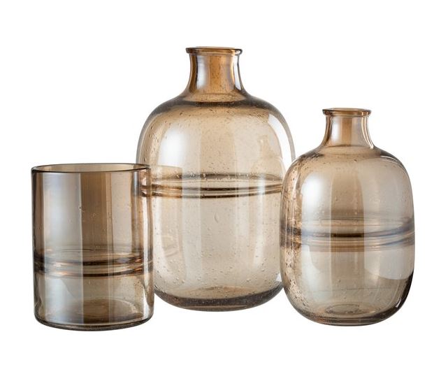 Vase verre ambre rond strié grand 36 cm