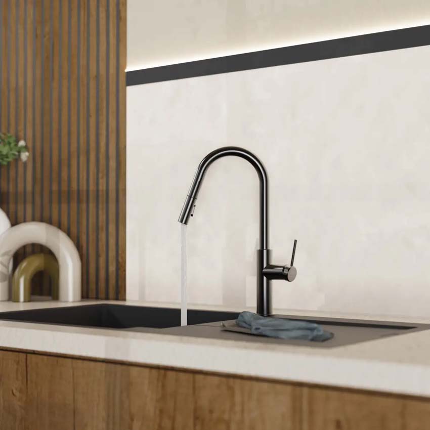 Robinet de cuisine Wasserwerk WK 13 Curve graphite mat avec bec extractible