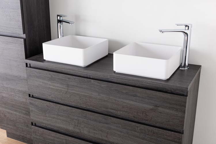 Meuble de salle de bain Dotan chêne foncé 1200 mm à poser tablette melamine
