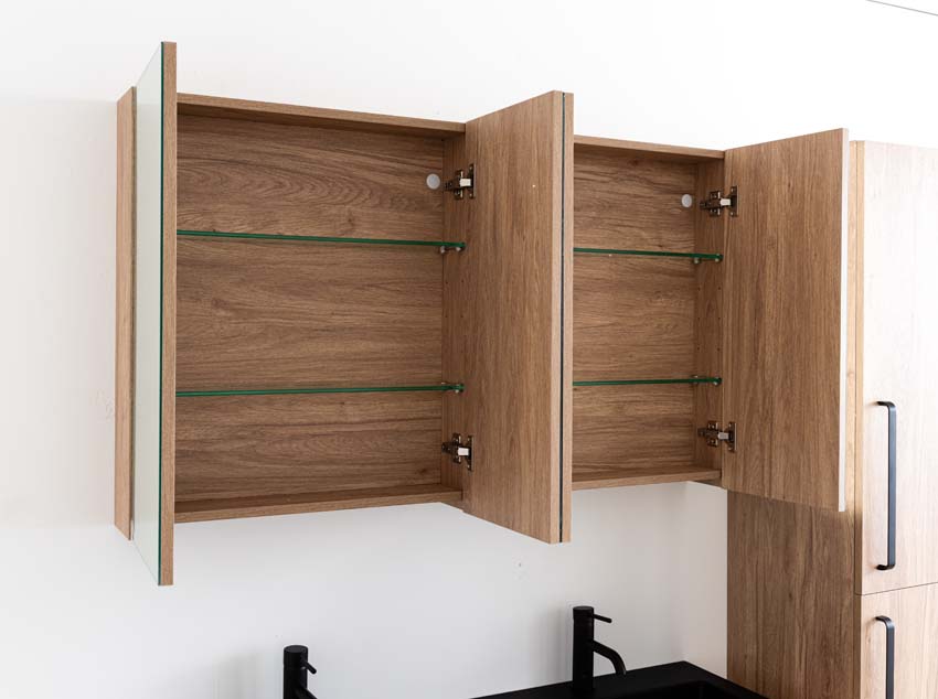 Meuble de salle de bains Bison chêne suspendu avec lavabo double noir 