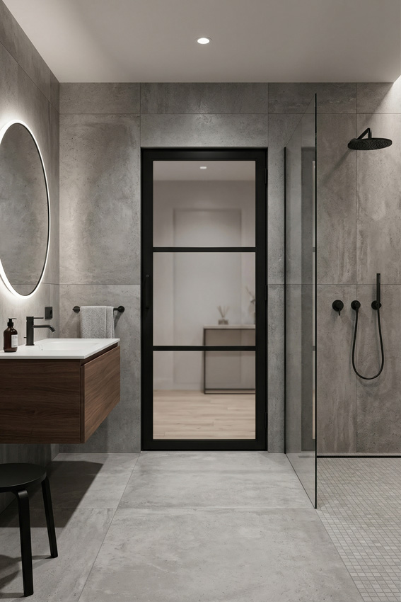 Bloc-porte 73cm steel look feeling black 3R verre clair 201.5cm