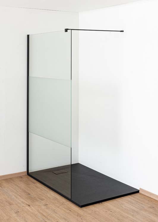 Paroi de douche à litalienne Anais verre acidifié avec kit de profilés noir 117x200cm