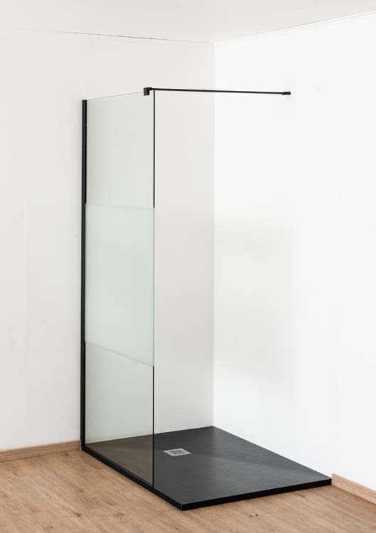 Paroi de douche à litalienne Anais verre acidifié avec kit de profilés noir 107x200cm