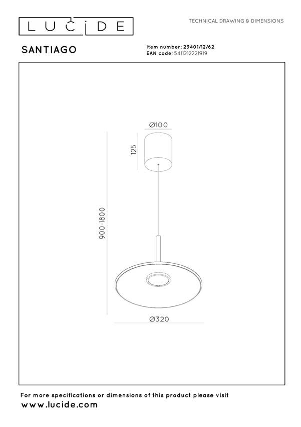 Lucide Premium Santiago - Hanglamp - LED Dimbaar - CCT - 1x16W 2700K/4000K - Amber