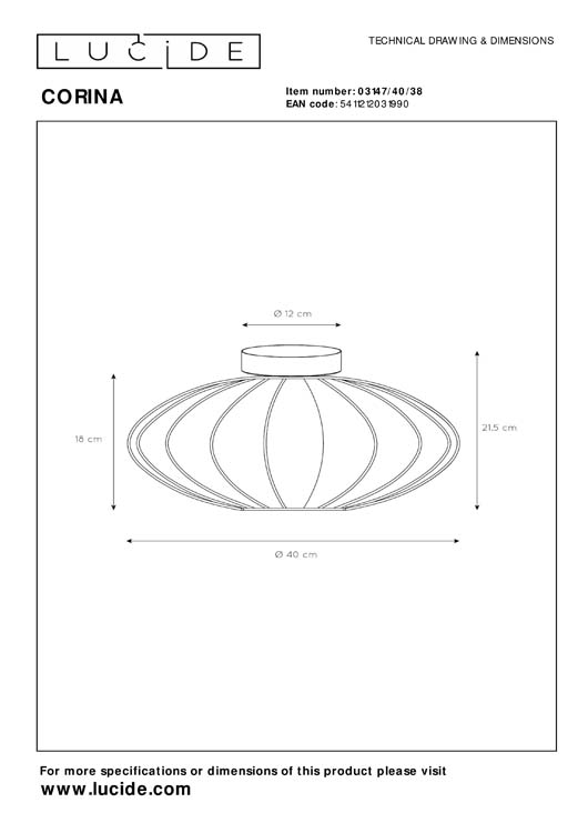 Lucide CORINA - Plafonnière - Ø 40 cm - 1xE27 - Beige
