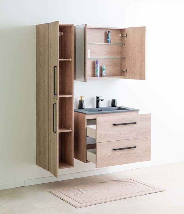 Meuble salle de bain Chêne Bison 800 mm lavabo ciment