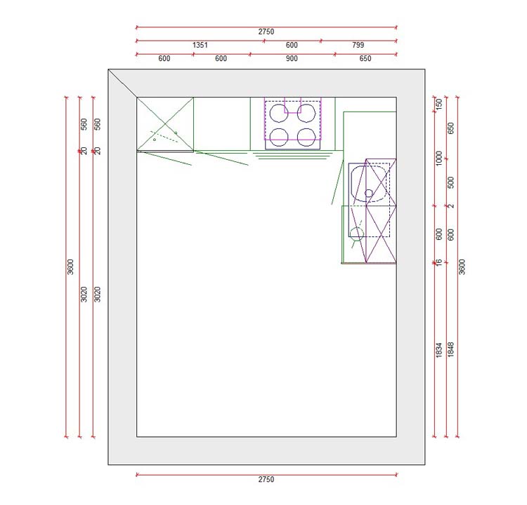 Cuisine bloc 13 premium - 275x185cm - porte cadre - sans appareils