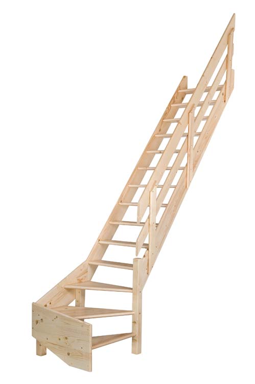Escalier de meunier Bonn Medium en pin avec quart tournant en bas à droite 340x70cm