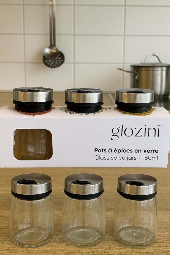 Pots à épices en verre transparent 16cl set de 3