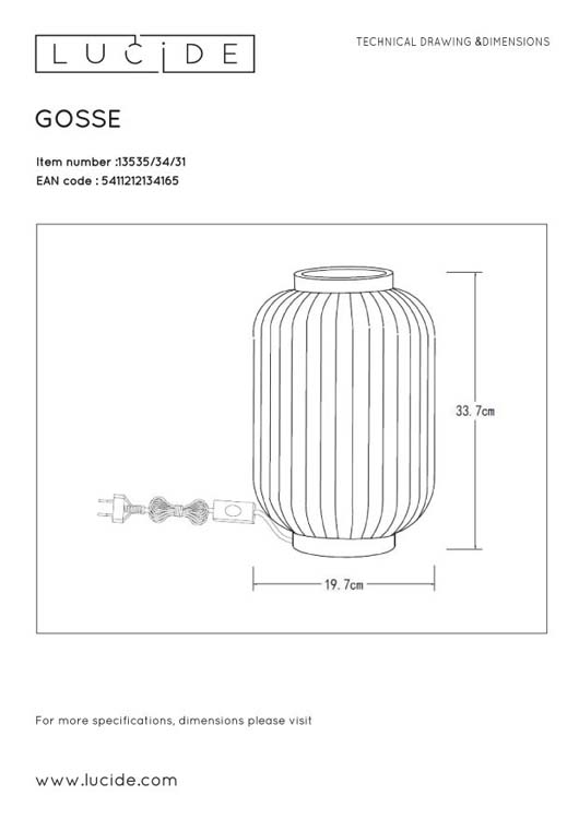 Lucide GOSSE - Lampe de table - Ø 19,7 cm - 1xE14 - Blanc