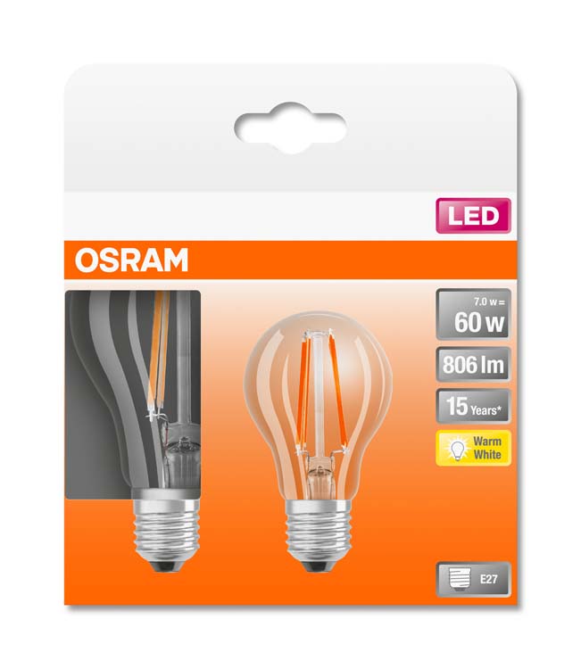 Lampe LED retro classic 60 E27 7W blanc chaud filament 2pc