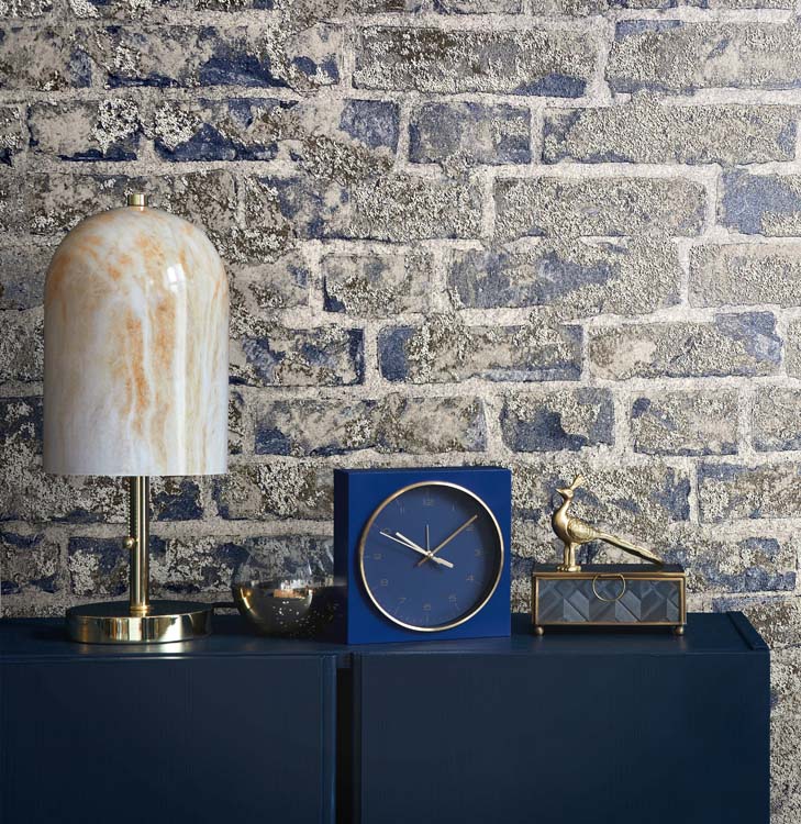 Vinyl op vliesbehang baksteen blauw/grijs 0,53x10m