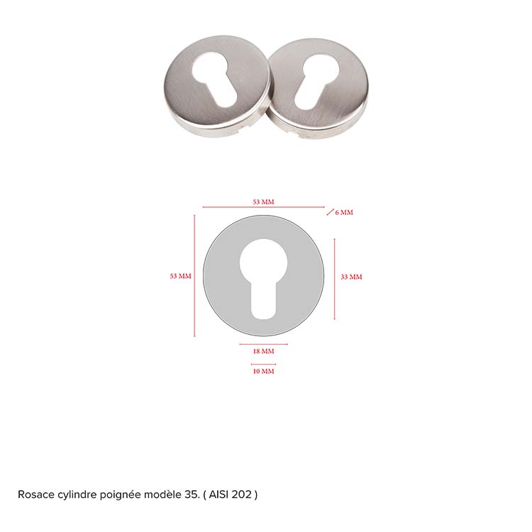 rosace cylindre inox ronde 8mm set= 2 pièces