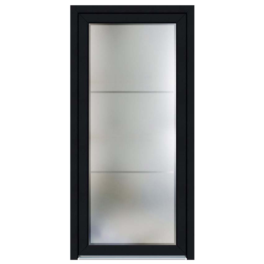 Porte extérieure pvc noire/noire mat 2 lignes claires D SUR MESURE