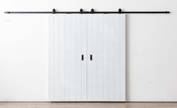 Dubbele schuifdeur Titus met V-groef + rail zwart 2x 930x2115mm