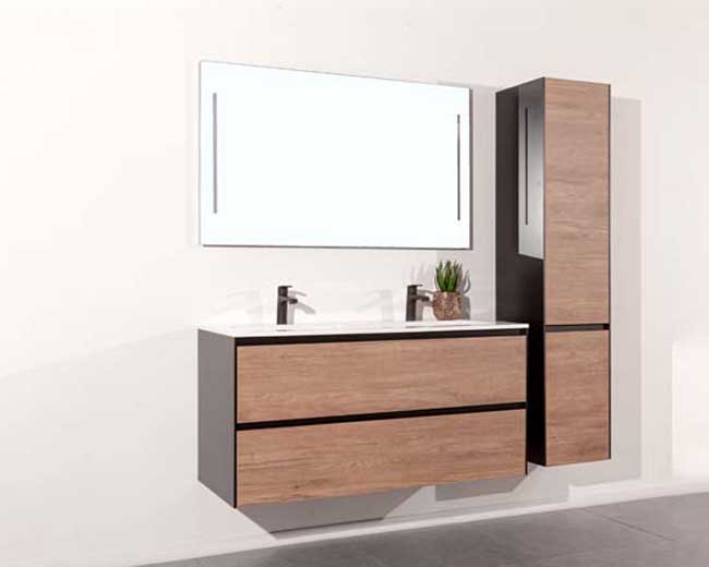 Badkamermeubel Molly houtlook hangend met dubbele wastafel mat wit 120cm