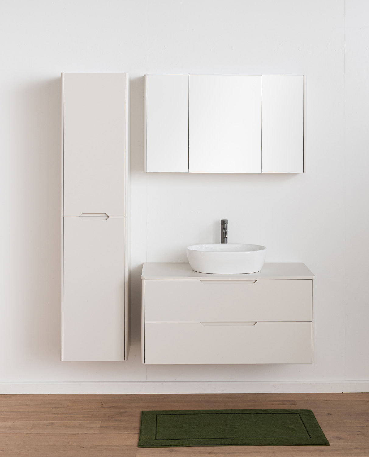 Badkamermeubel Billie beige met opbouwkom glanzend wit 100cm