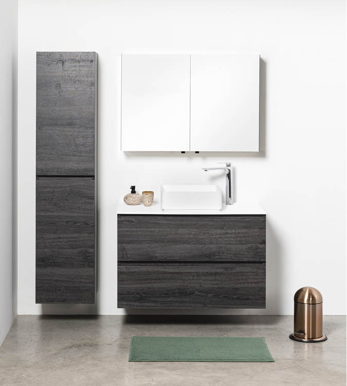 Meuble salle de bain Dotan chêne foncé 1200 mm tablette saillie mat