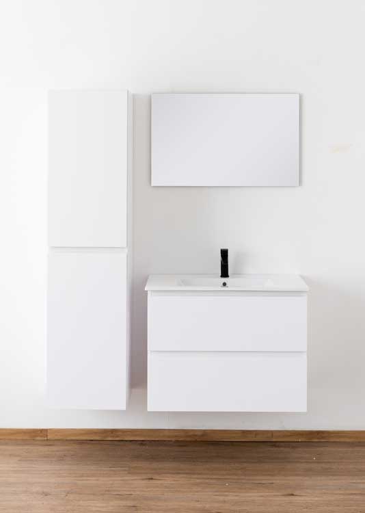 Meuble de salle de bain Bianca blanc mat 800 mm lavabo brillant