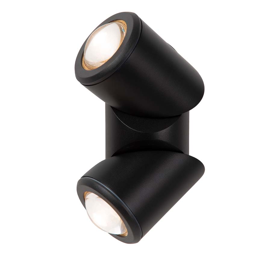Lucide ERIN - Spot mural / Applique mural Intérieur/Extérieur - LED - 2x5W 2700K - IP65 - Noir