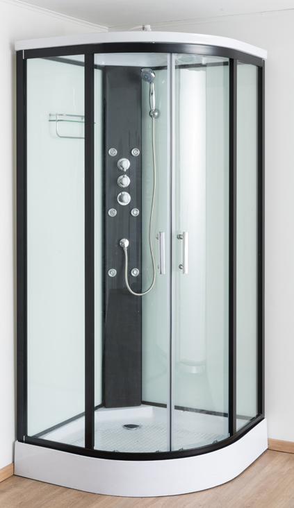 Douchecabine Asterix thermostatisch hoek zwart schuifdeuren 100x100x226cm