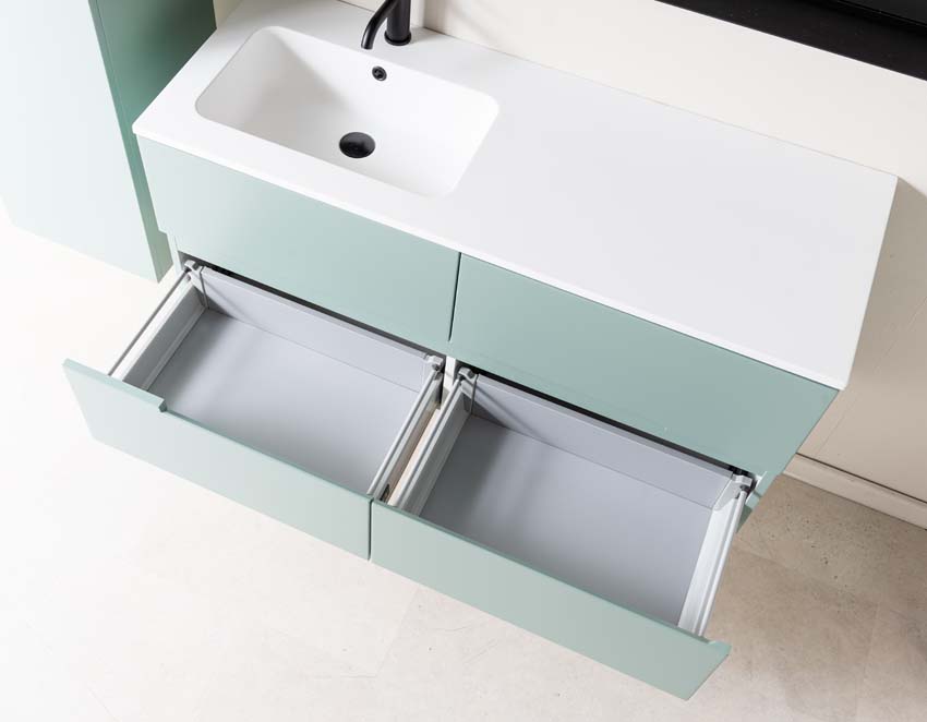 Badkamermeubel Truman grijsgroen hangend met enkele wastafel mat wit links 120cm