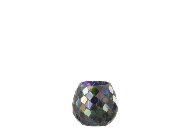 Porte-bougie en verre mosaïque violet 10 x 11 cm