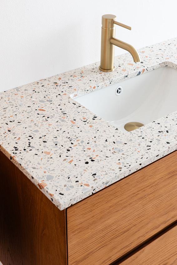 Badkamermeubel Fior eik hangend met enkele wastafel terrazzo 90cm