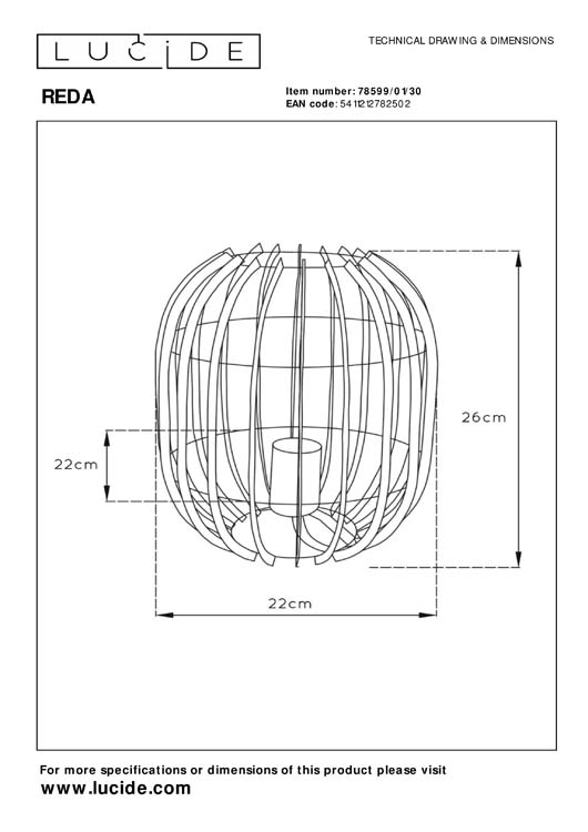 Lampe de table - Ø 22 cm - 1xE27 - Noir