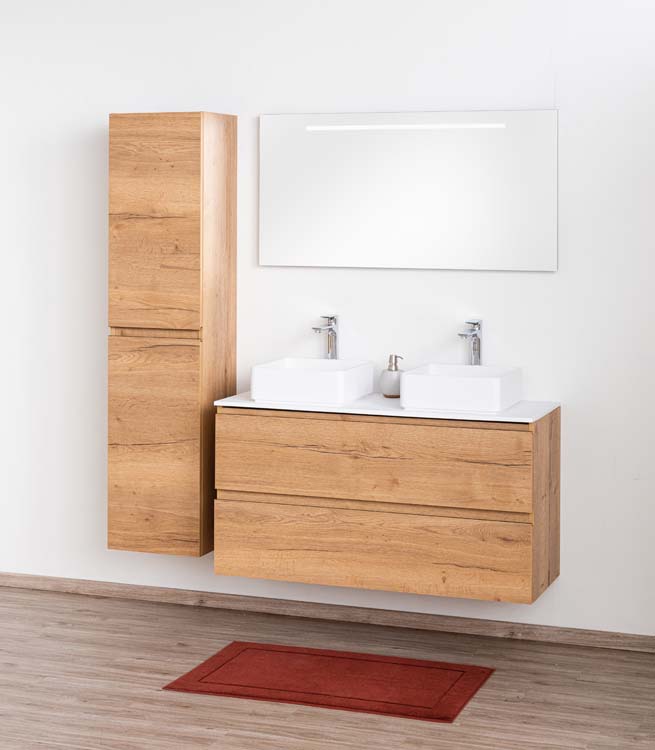 Meuble de salle de bain Daria chêne brun doré 1200 mm tablette en saillie mat