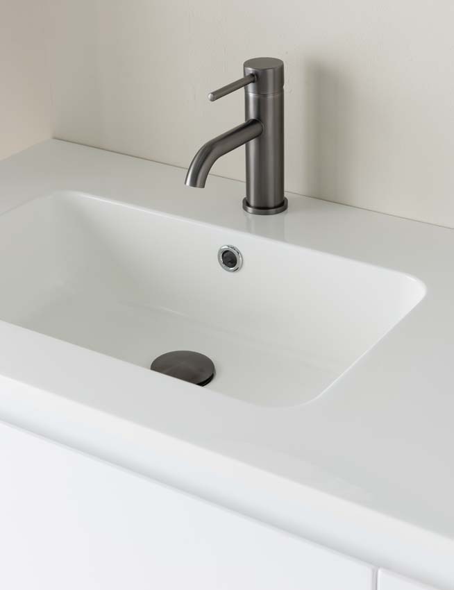Meuble de salle de bains Tibo blanc suspendu avec lavabo simple à gauche blanc brillant 140cm