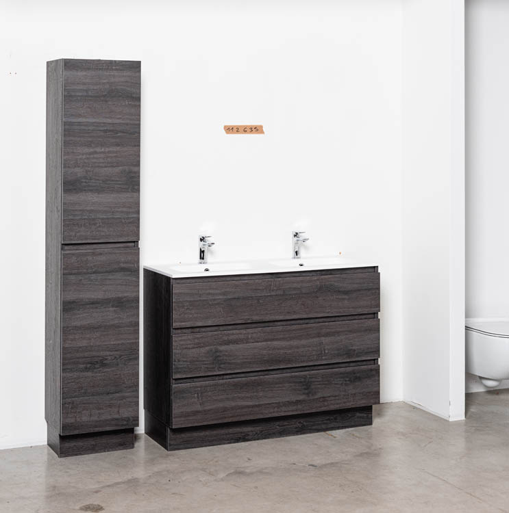 Meuble de salle de bain Dotan chêne foncé 1200mm à poser lavabo mat Meuble de salle de bain Dotan chêne foncé 1200mm à poser lavabo mat