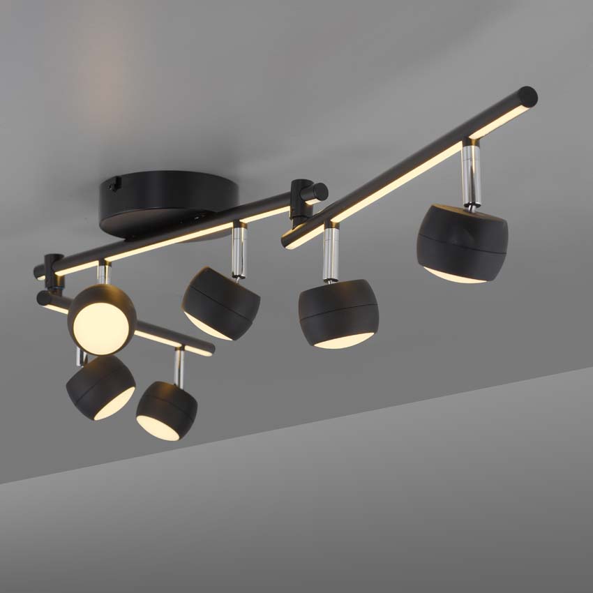 Spot plafond - noir - 40,5-111cm - dimbaar - 6x5,53W - 3000K