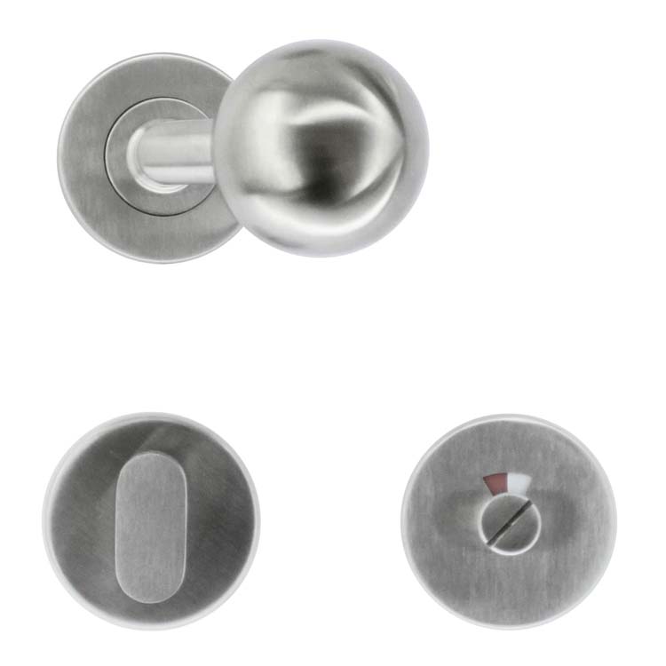 Poignée de porte pro boule 50mm inox plus avec serrure toilette