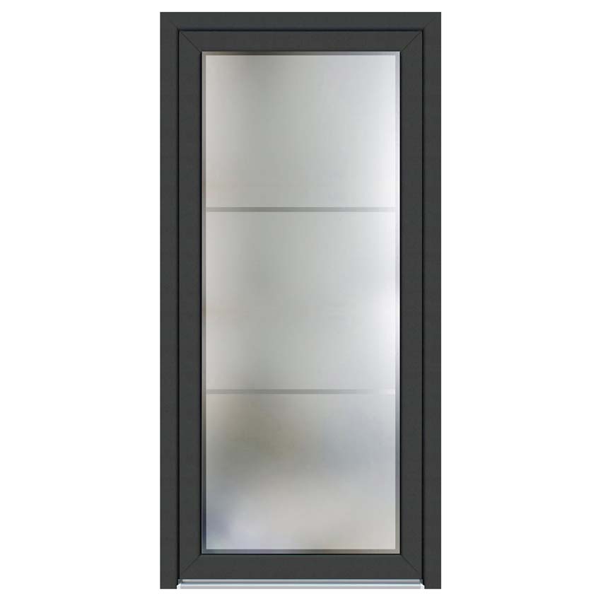 Porte extérieure 2 lignes claires PVC verre mat anthracite/blanc 980x2180mm ouvrant à gauche