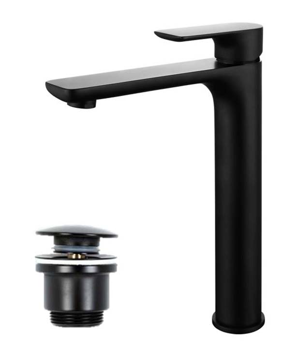 Wastafelkraan Hunter mat zwart verhoogd + click clack