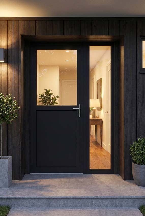 Buitendeur halfglas PVC helder glas antraciet/wit rechtstrekkend op maat